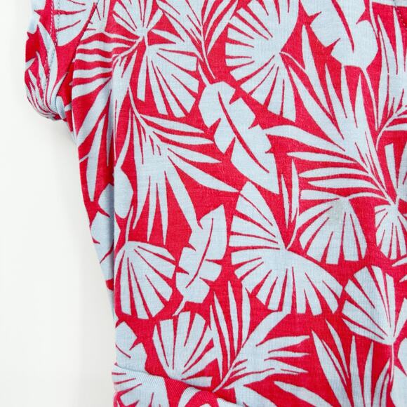 Boden Lola Jersey Dress Red Blue Leaf Print V-Neck Ruched Pockets Womens Size 2P - Picture 12 of 12